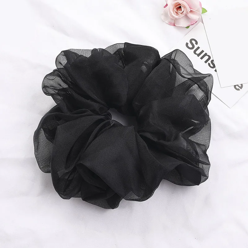 2022 Summer Organza Scrunchies Women Elastic Hair Band Korean Elegant Ponytail Holder Rubber Tie Band Hair Accessories Wholesale