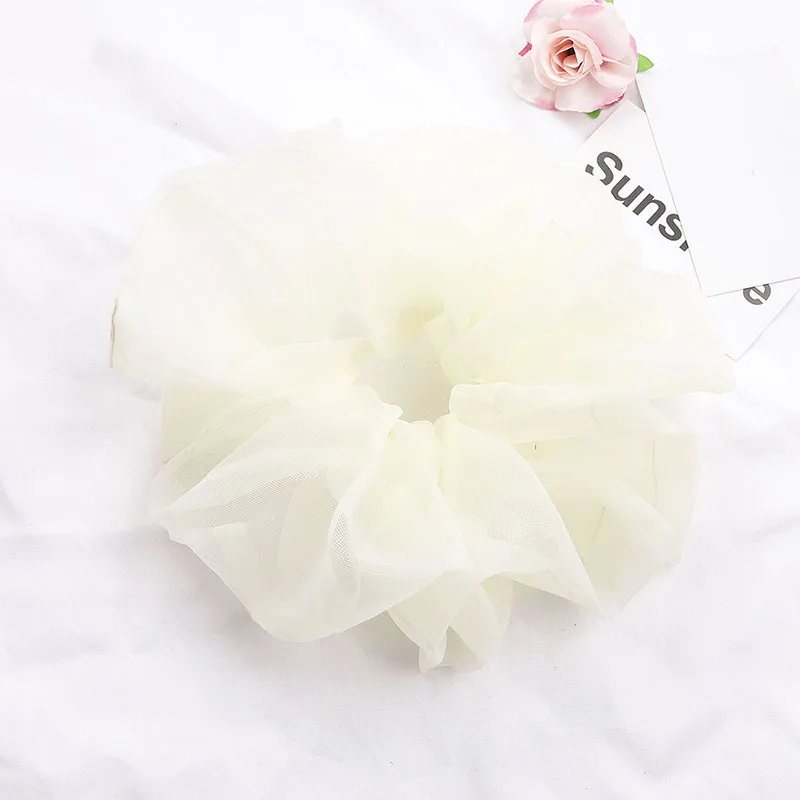 2022 Summer Organza Scrunchies Women Elastic Hair Band Korean Elegant Ponytail Holder Rubber Tie Band Hair Accessories Wholesale