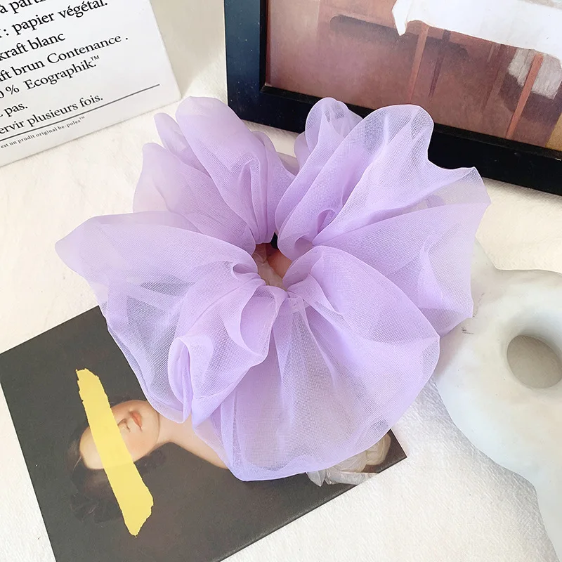 2022 Summer Organza Scrunchies Women Elastic Hair Band Korean Elegant Ponytail Holder Rubber Tie Band Hair Accessories Wholesale