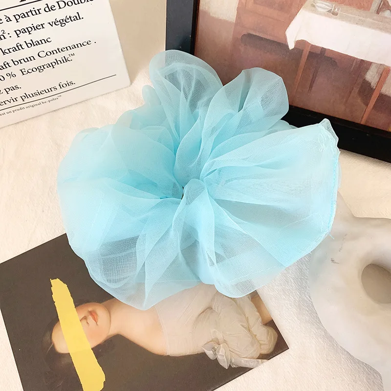2022 Summer Organza Scrunchies Women Elastic Hair Band Korean Elegant Ponytail Holder Rubber Tie Band Hair Accessories Wholesale