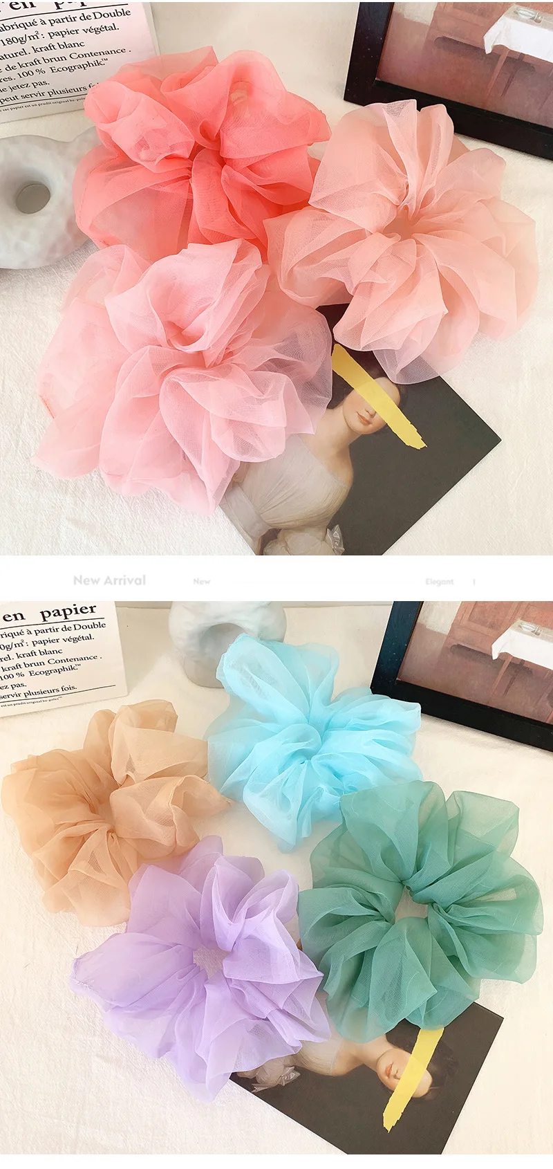 2022 Summer Organza Scrunchies Women Elastic Hair Band Korean Elegant Ponytail Holder Rubber Tie Band Hair Accessories Wholesale