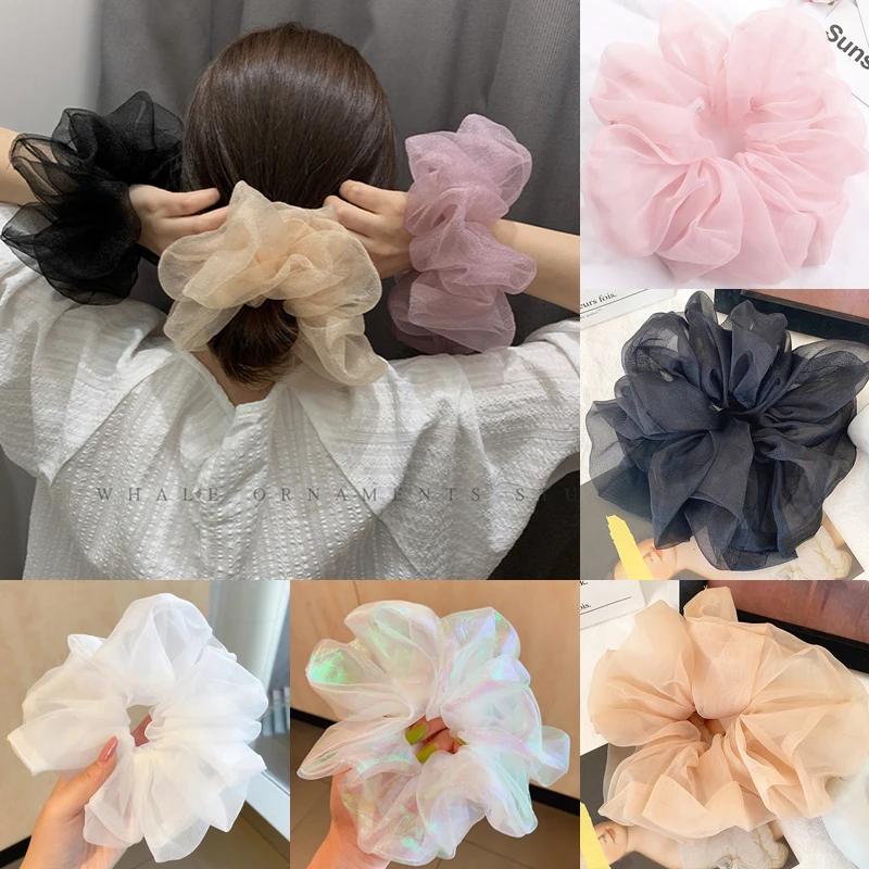 2022 Summer Organza Scrunchies Women Elastic Hair Band Korean Elegant Ponytail Holder Rubber Tie Band Hair Accessories Wholesale