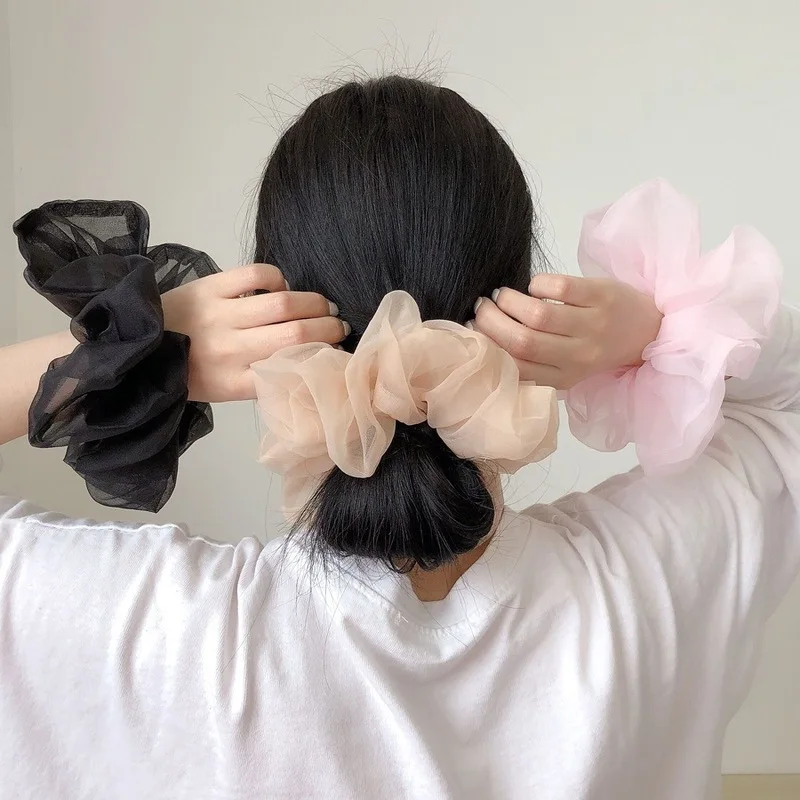 2022 Summer Organza Scrunchies Women Elastic Hair Band Korean Elegant Ponytail Holder Rubber Tie Band Hair Accessories Wholesale