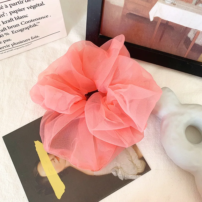 2022 Summer Organza Scrunchies Women Elastic Hair Band Korean Elegant Ponytail Holder Rubber Tie Band Hair Accessories Wholesale