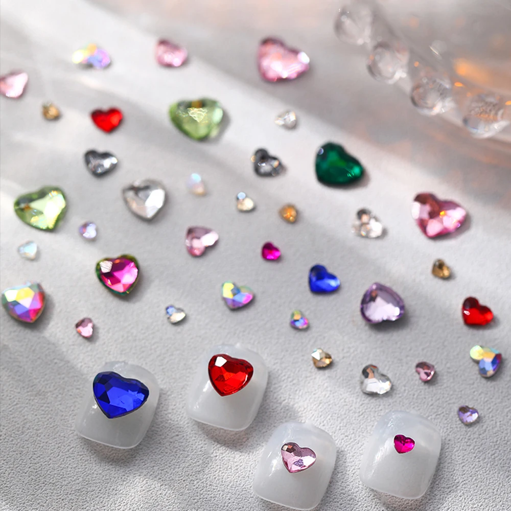 5.5x6mm 20pcs Heart Shape Nail Art Rhinestones Korean Fashion Flatback Strass 3D Crystal Stones for DIY Nail Charms Decoration