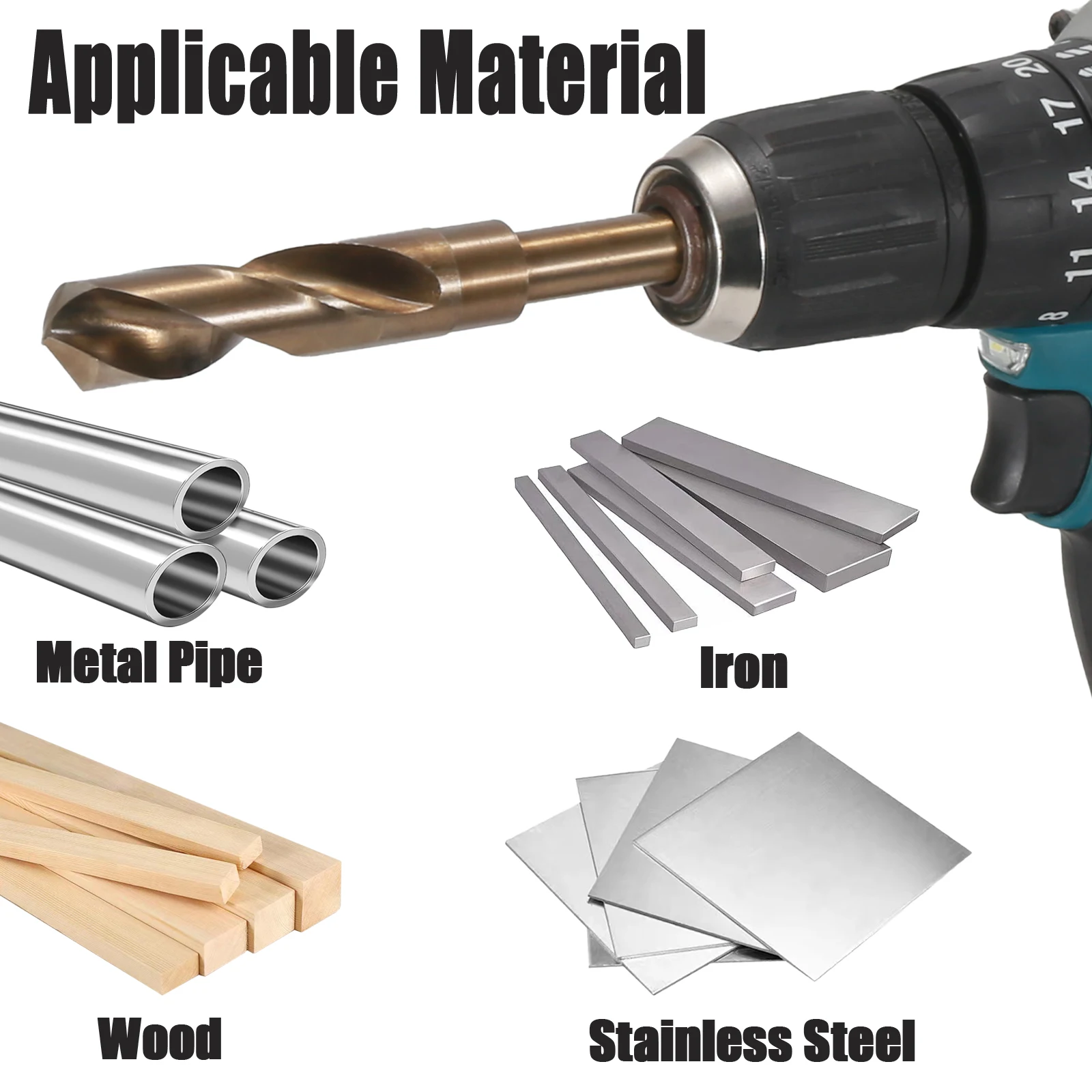 Versery 13-35mm 12.7mm Round Shank Reduced 1/2'' Twist Drill Bits HSS M2 Hole Saw Wood Iron Stainless Steel Aluminum