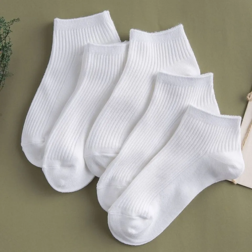 5 Pairs 1 Lot Men Women Socks Unisex Ankle Socks 100 cotton 1 Pack Set Solid Color Short Cotton Low Cut Sock White Black
