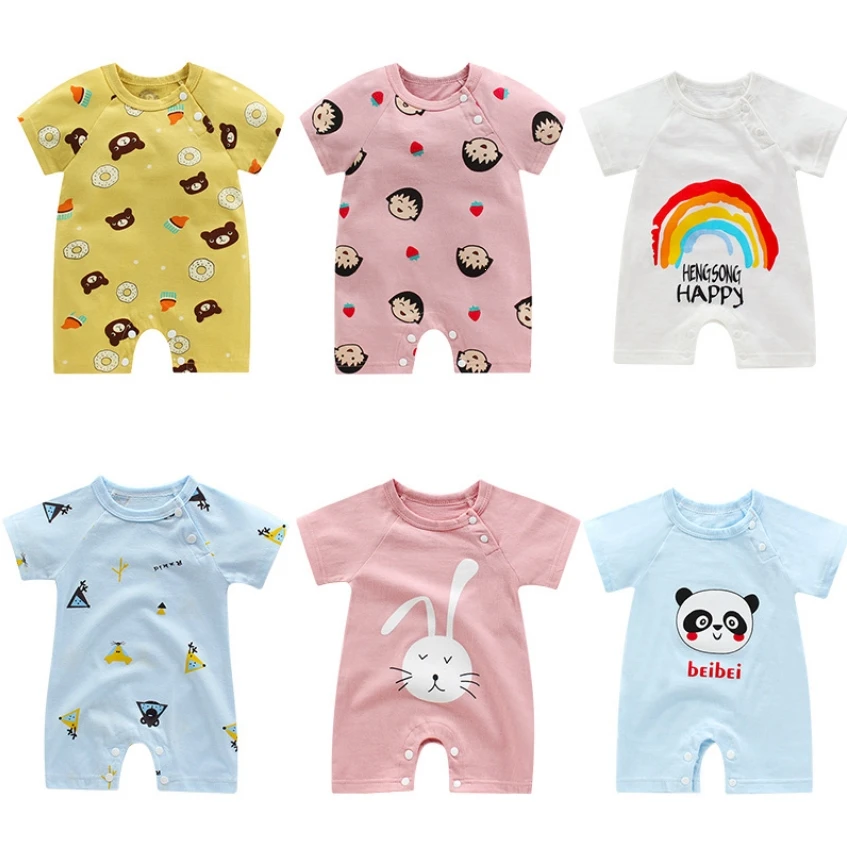 Summer 3-24 Months Baby Boys Girls Romper Infant Jumpsuit Cartoon Short-sleeved Climbing Pajamas Cotton Toddler Clothes