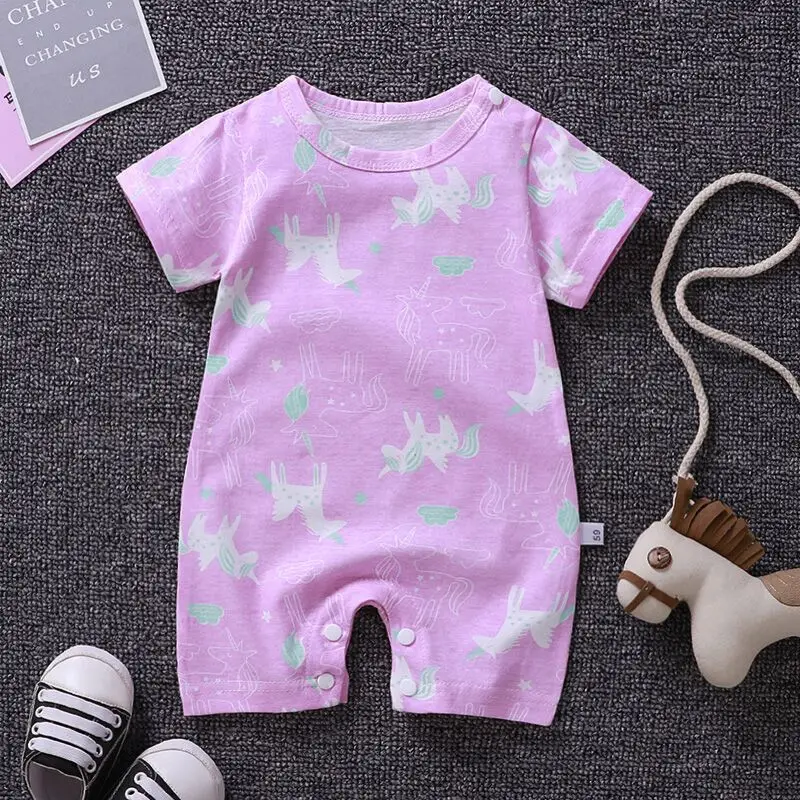 Summer 3-24 Months Baby Boys Girls Romper Infant Jumpsuit Cartoon Short-sleeved Climbing Pajamas Cotton Toddler Clothes