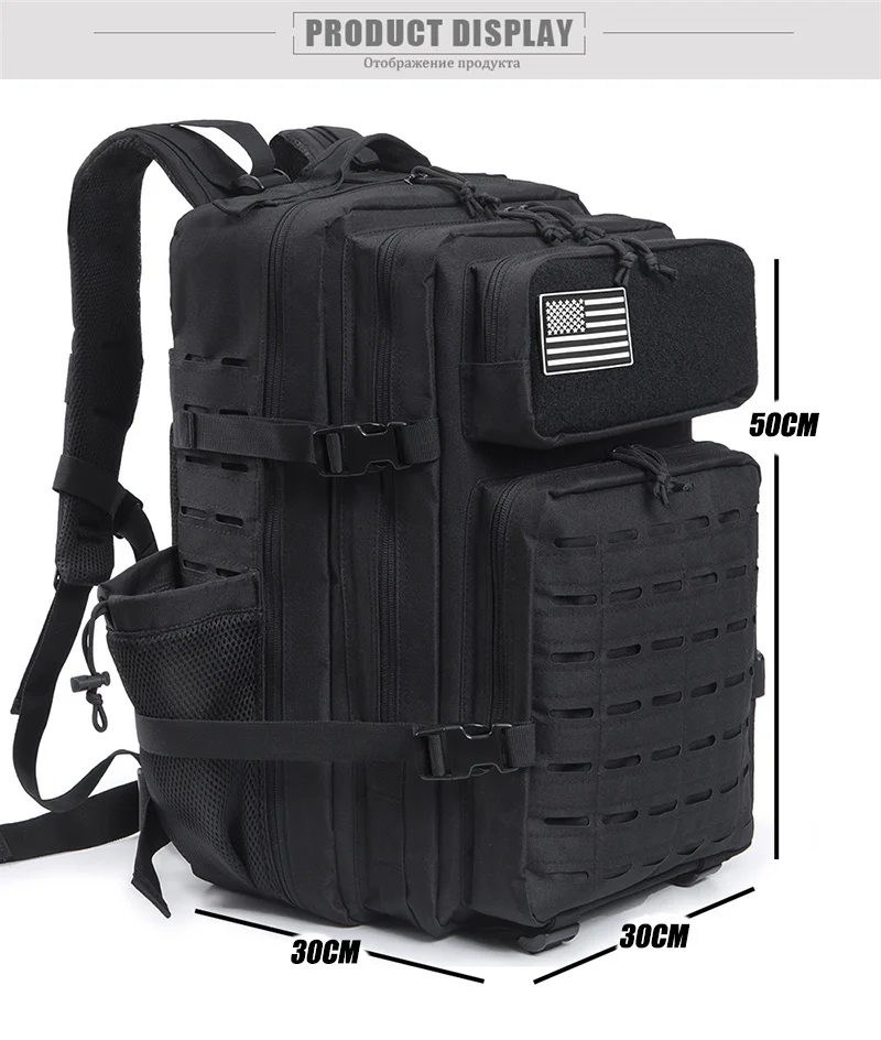 45L Tactical Backpack Survival Bag Hunting MOLLE Backpack GYM For Men EDC Outdoor Hiking Rucksack With Bottle Holder