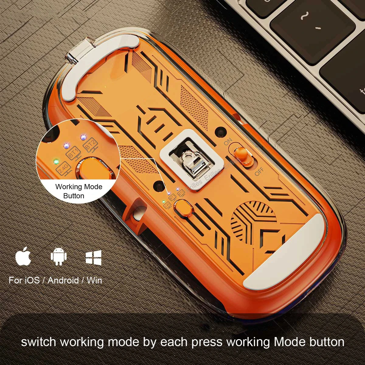 Transparent Magnetic Triple Mode Bluetooth compatible 2.4G Wireless Mouse One-Click Desktop Type-C Rechargeable Silent Mice Mute