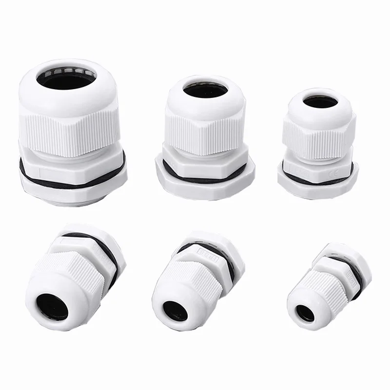10PCs Waterproof Cable Gland Black Plastic Seal Joint Nylon M8 M10 M12 M16 M20 M25 M32 IP68 White Cable Fixing Nylon Connector