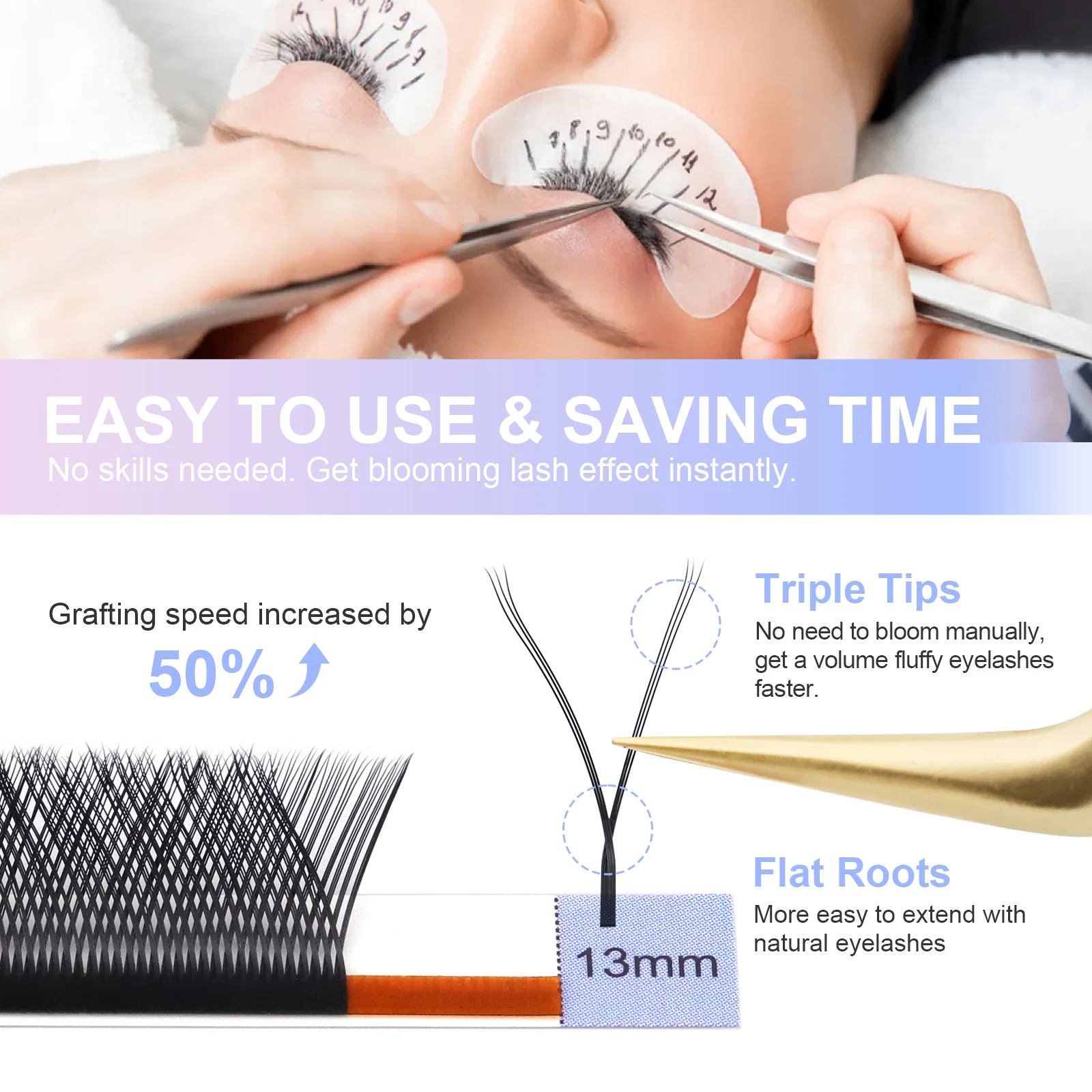 NAGARAKU YY Shape Double/Three Split Tips Triple Top Interlaced Root Eyelash Extensions Eyelashes