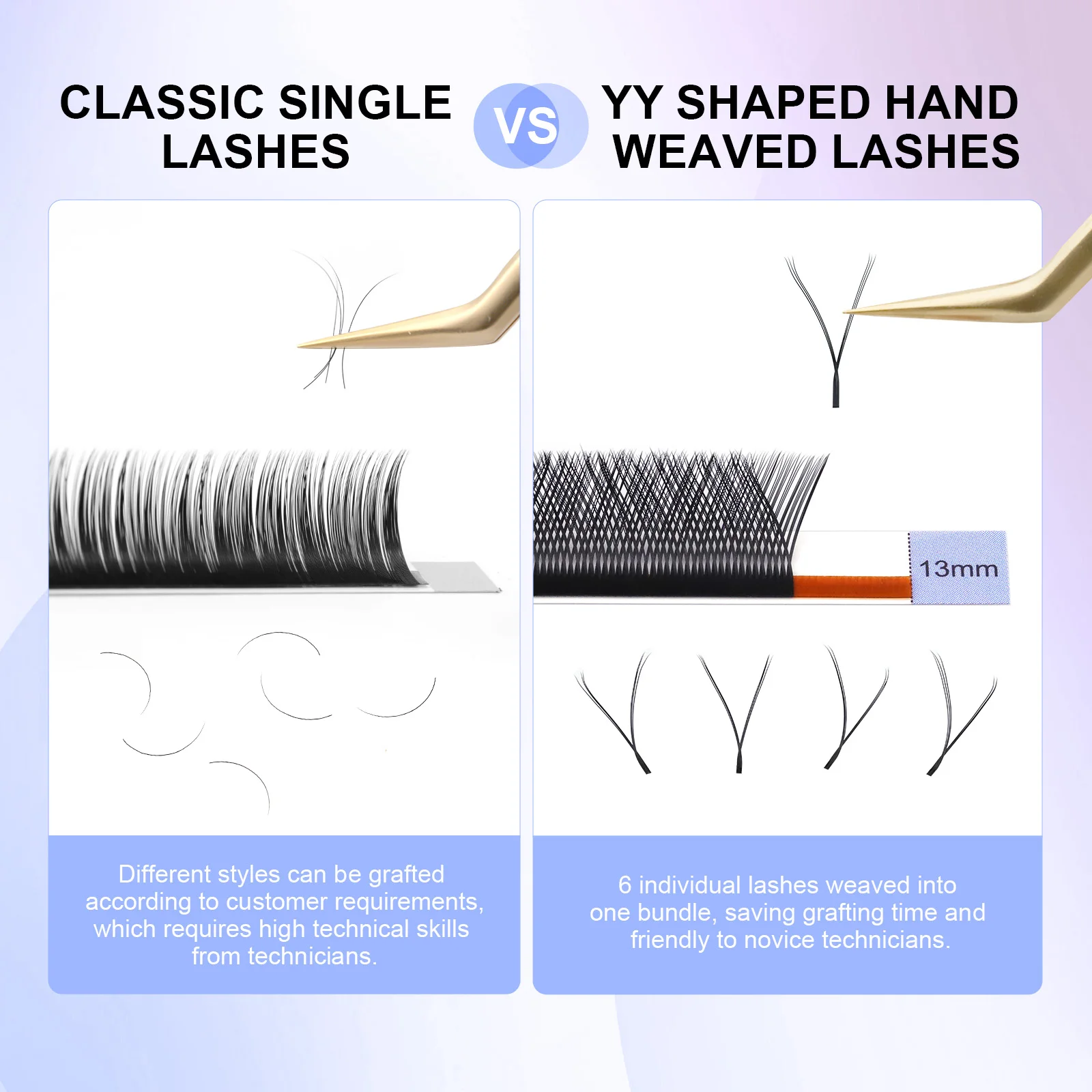 NAGARAKU YY Shape Double/Three Split Tips Triple Top Interlaced Root Eyelash Extensions Eyelashes
