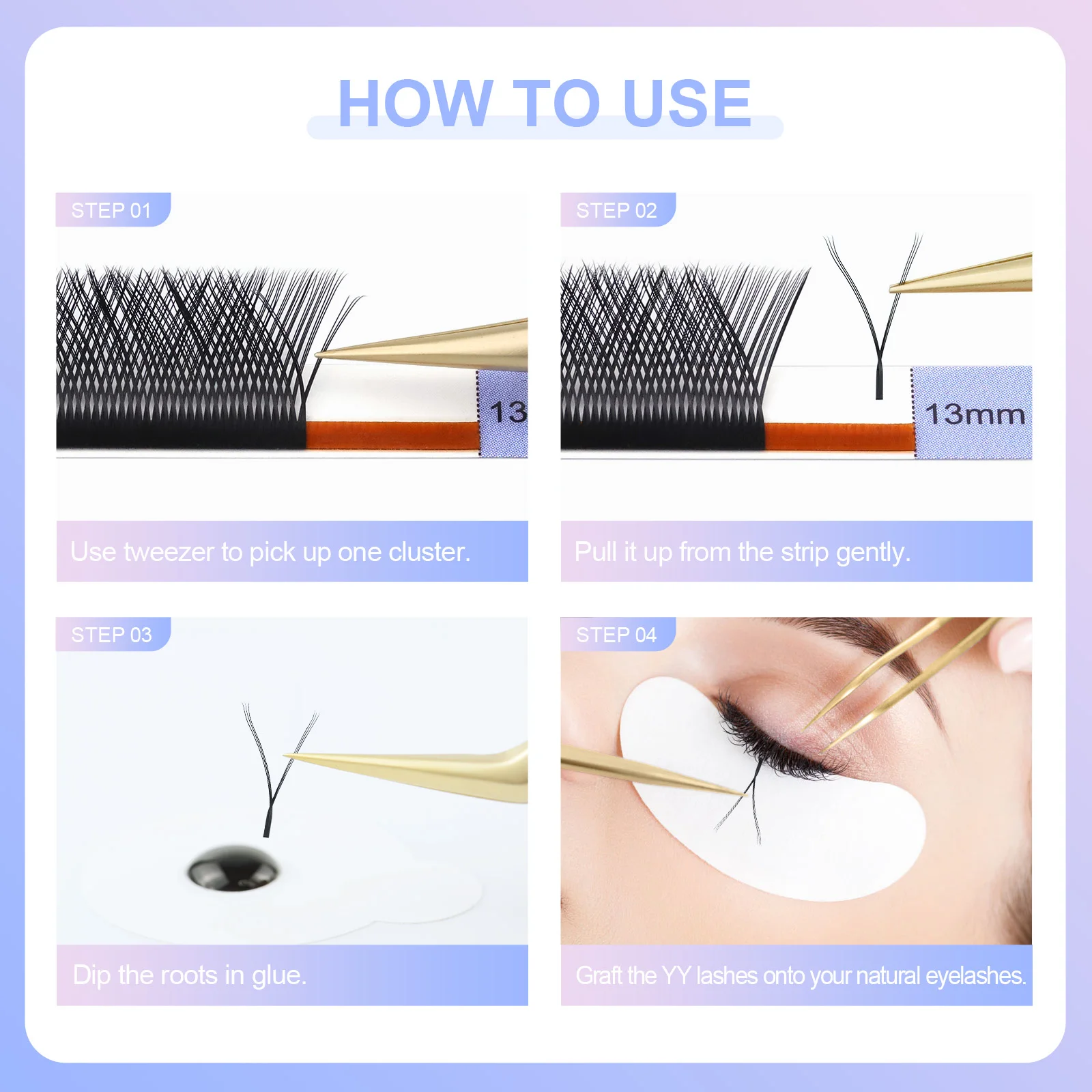 NAGARAKU YY Shape Double/Three Split Tips Triple Top Interlaced Root Eyelash Extensions Eyelashes