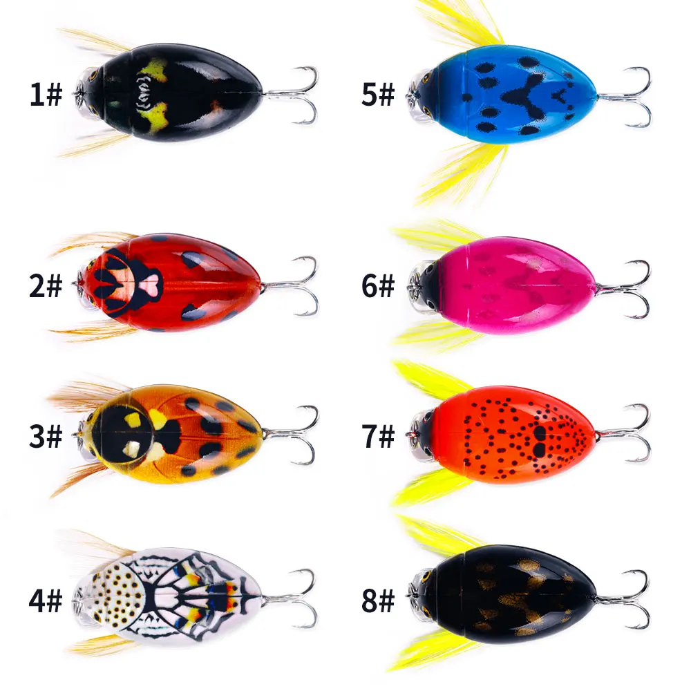HENGJIA 1PCS 3.8cm 4g Artificial Ladybug Fishing Bait Cicada Beetle Insect Wobblers Fishing Lures Topwater For Bass Carp Fishing