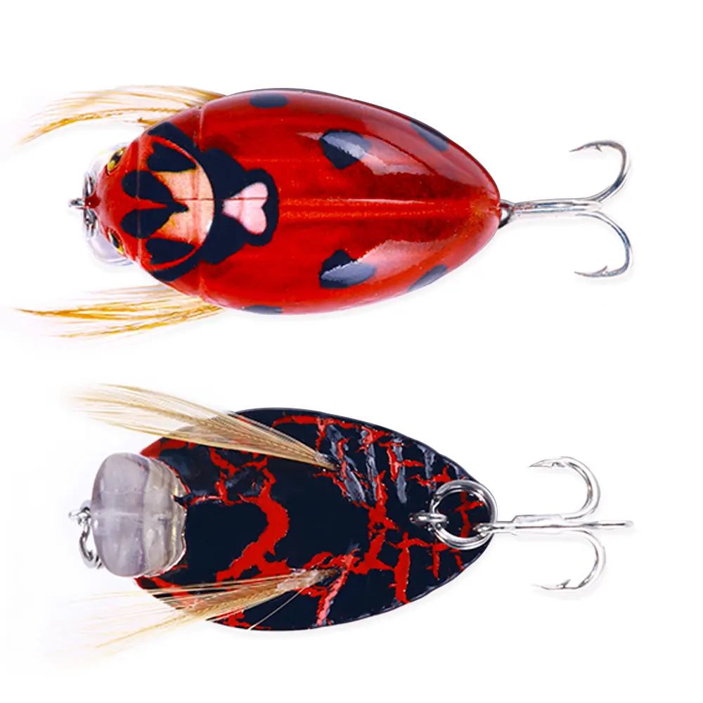 HENGJIA 1PCS 3.8cm 4g Artificial Ladybug Fishing Bait Cicada Beetle Insect Wobblers Fishing Lures Topwater For Bass Carp Fishing