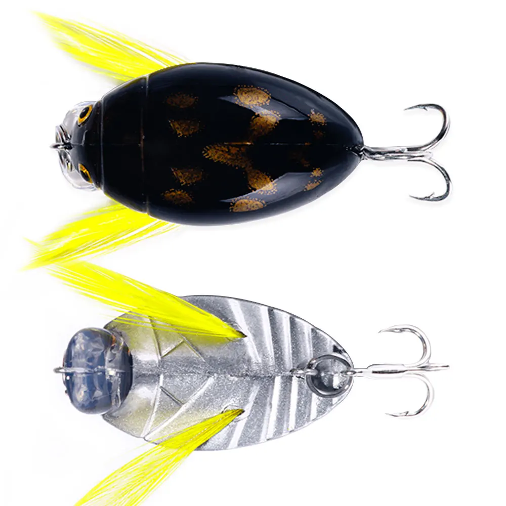 HENGJIA 1PCS 3.8cm 4g Artificial Ladybug Fishing Bait Cicada Beetle Insect Wobblers Fishing Lures Topwater For Bass Carp Fishing