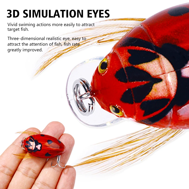 HENGJIA 1PCS 3.8cm 4g Artificial Ladybug Fishing Bait Cicada Beetle Insect Wobblers Fishing Lures Topwater For Bass Carp Fishing
