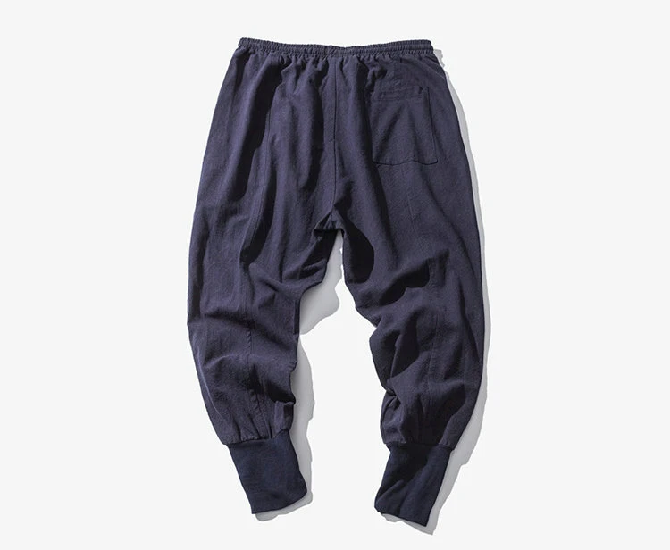 Cotton Linen Harem Pants Men Solid Elastic Waist Streetwear Joggers 2024 New Baggy Drop-crotch Pants Casual Trousers Men