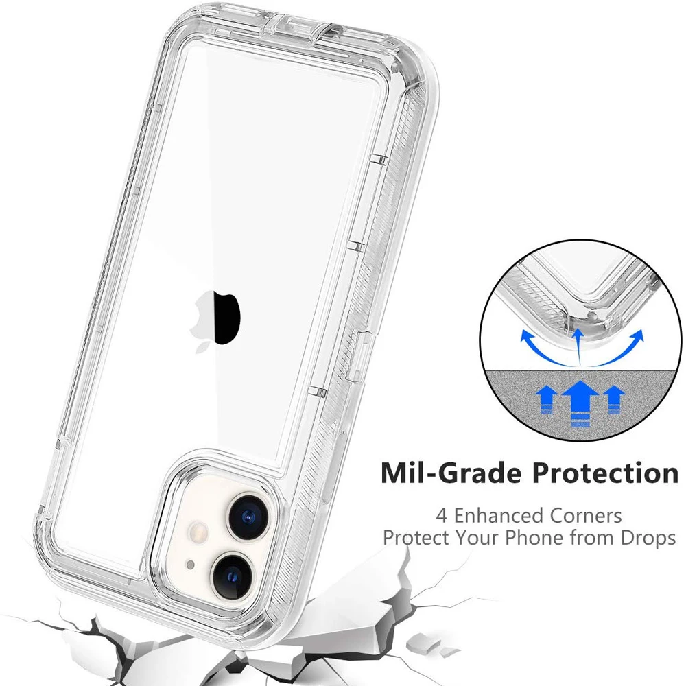 Hybrid Heavy Duty Dust Case For iPhone 16 15 13 11 12 14 Pro Max XSMAX XR XS SE 6 7 8 Plus Transparent Shockproof Armor Cover