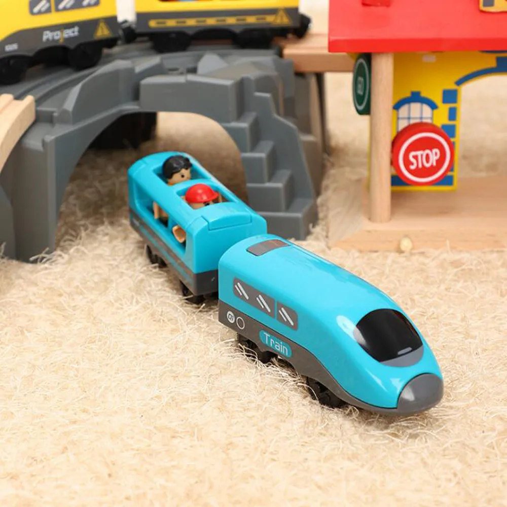 New Wooden Railway Electric Train Set Toys Model Train Fit Wood Car Tracks Birthday Christmas Gift For Childrens