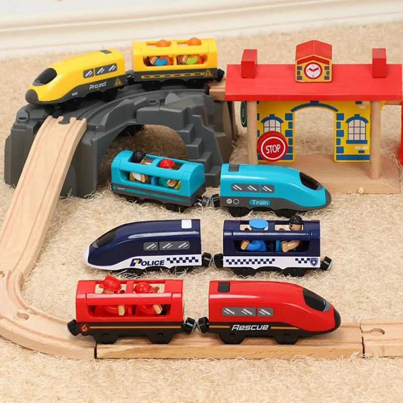New Wooden Railway Electric Train Set Toys Model Train Fit Wood Car Tracks Birthday Christmas Gift For Childrens