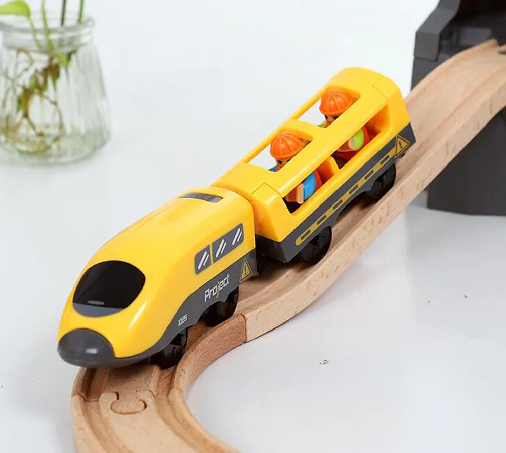 New Wooden Railway Electric Train Set Toys Model Train Fit Wood Car Tracks Birthday Christmas Gift For Childrens