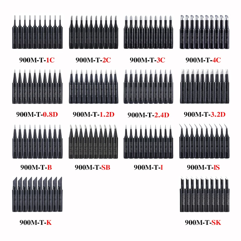 10PCS/Lot Lead-Free Soldering Iron Tip 900M-T-K/SK/I/IS/B/1C/2C/3C/4C/0.8D/1.2D/1.6D/2.4D/3.2D/SB For 936 937 Soldering Station