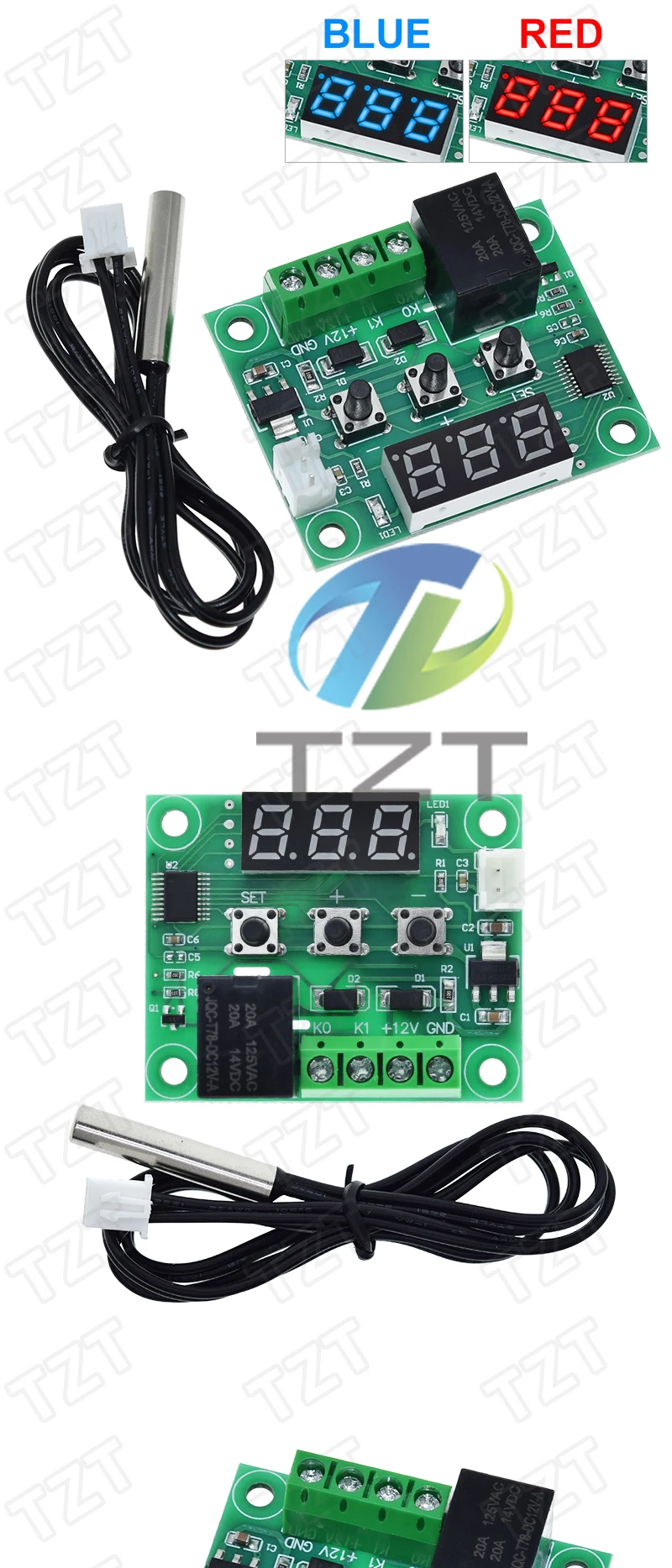 W1209 Blue/Red light DC 12V heat cool temp thermostat temperature control switch temperature controller thermometer thermo