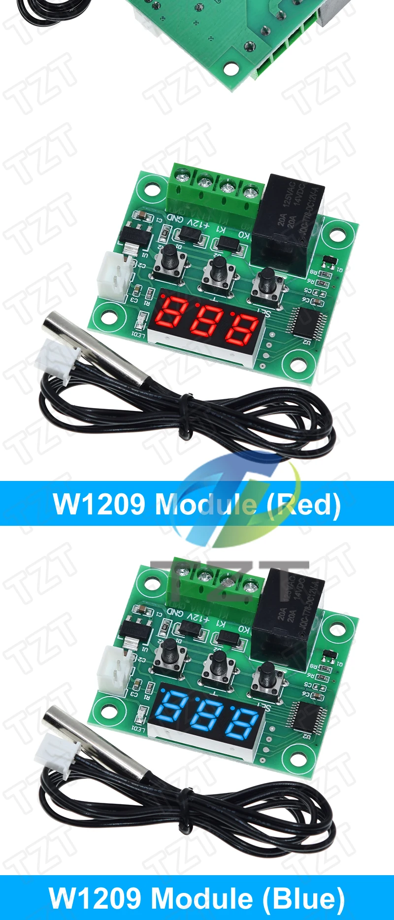 W1209 Blue/Red light DC 12V heat cool temp thermostat temperature control switch temperature controller thermometer thermo