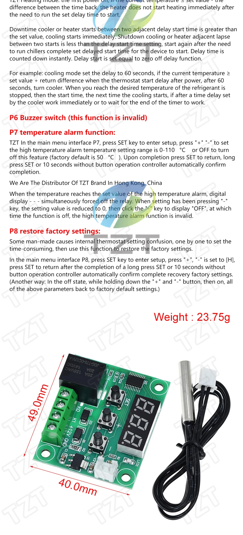 W1209 Blue/Red light DC 12V heat cool temp thermostat temperature control switch temperature controller thermometer thermo