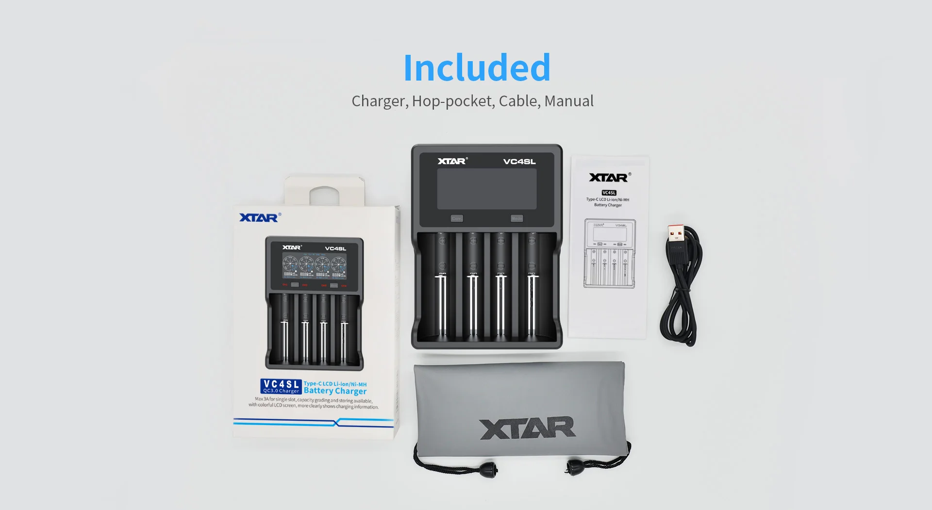 XTAR VC4SL 18650 Battery Charger USB C QC3.0 Fast Charge 1.2V Ni-MH AAA AA Batteries Rechargeable Li Ion 21700 Battery Charger