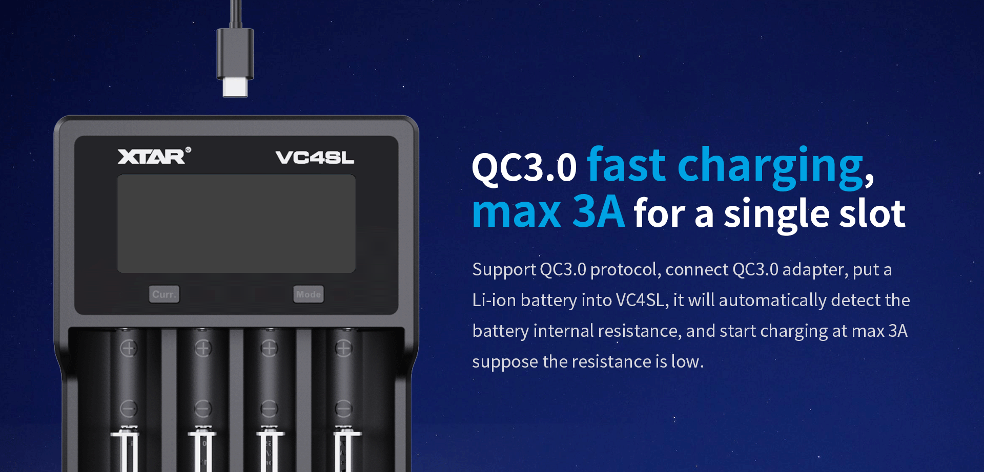 XTAR VC4SL 18650 Battery Charger USB C QC3.0 Fast Charge 1.2V Ni-MH AAA AA Batteries Rechargeable Li Ion 21700 Battery Charger
