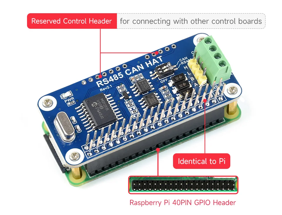 Raspberry Pi RS485 CAN HAT 3.3V MCP2515 SP3485 SPI Interface Allows Stable Long-Distance Communication for Pi 4B/3B+/3B/Zero