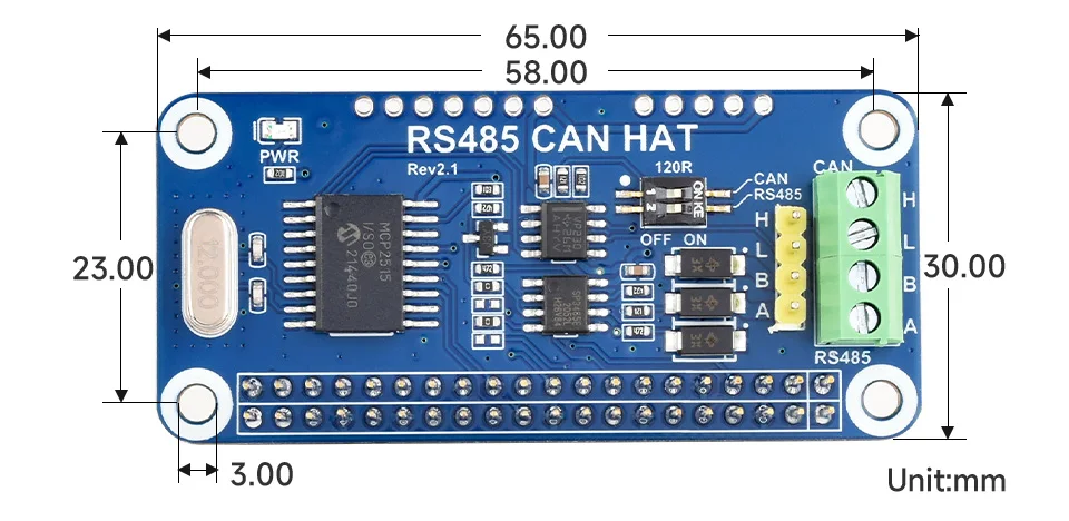 Raspberry Pi RS485 CAN HAT 3.3V MCP2515 SP3485 SPI Interface Allows Stable Long-Distance Communication for Pi 4B/3B+/3B/Zero