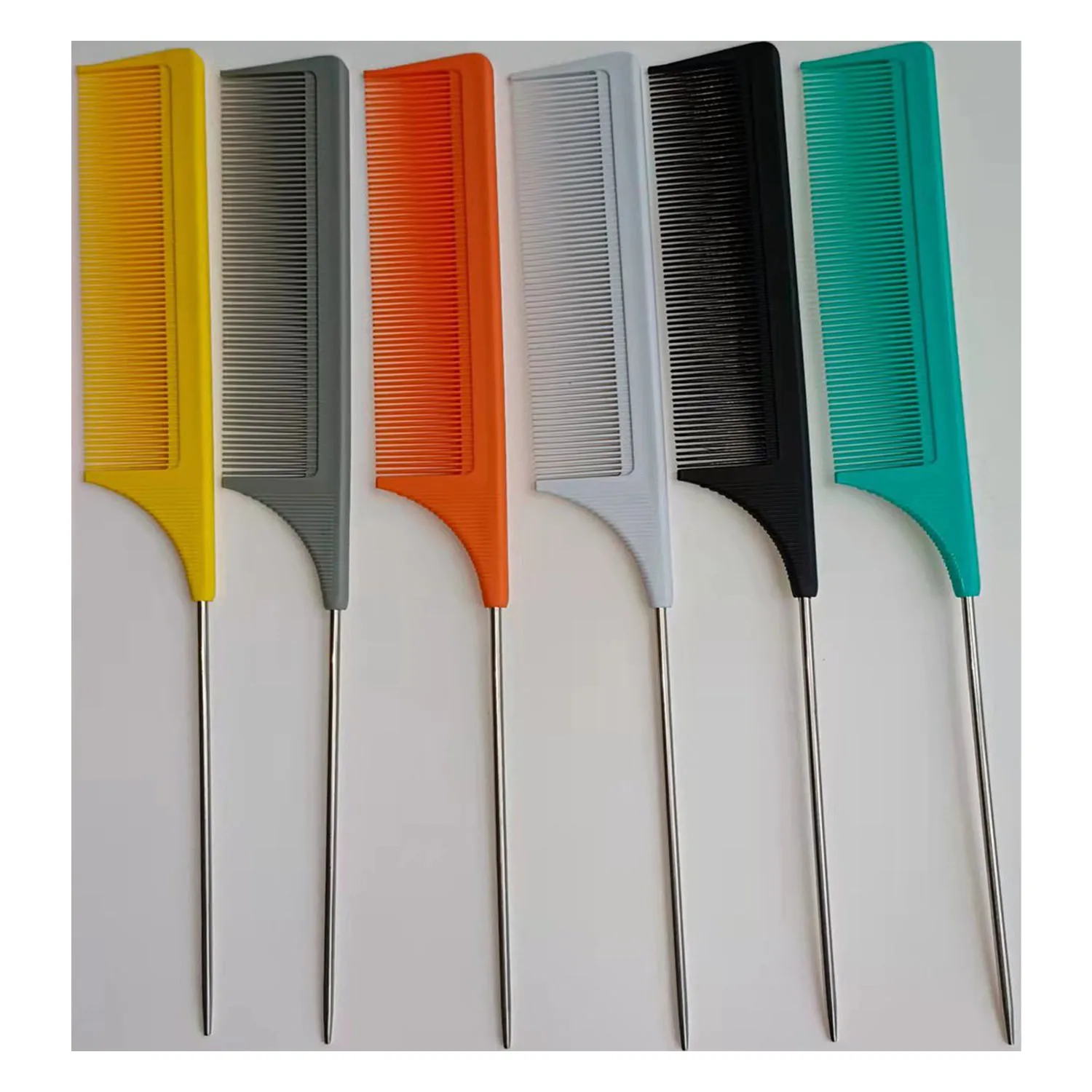 3 Packs Rat Tail Comb Steel Pin Rat Tail Carbon Fiber Heat Resistant Teasing Combs with Stainless Steel Pintail