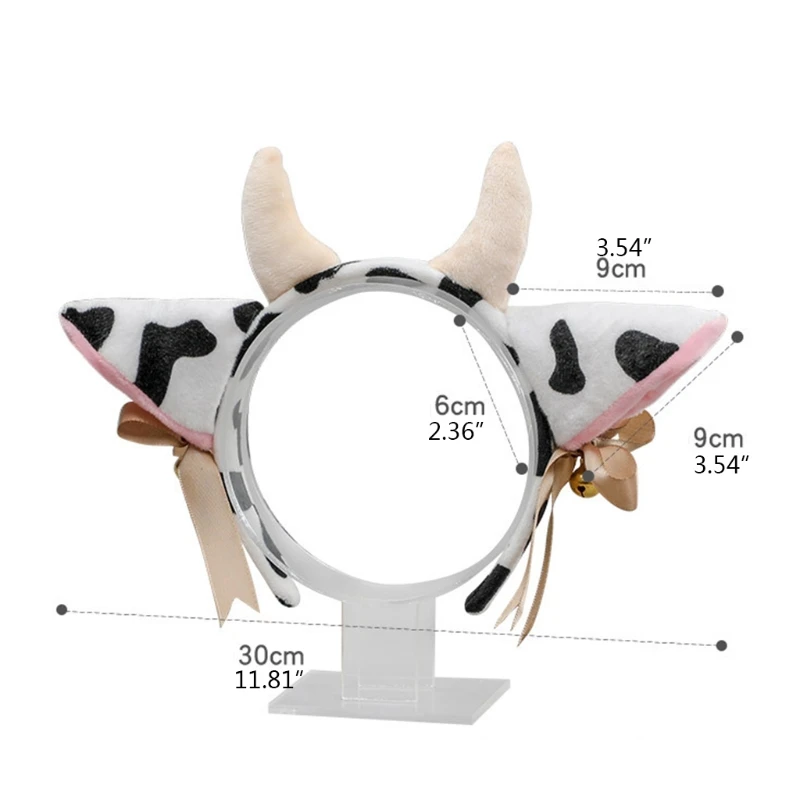 Plush Cow Ear Headband Cosplay Hair Hoop animal hairband cattle horn headwear Devil Headdress