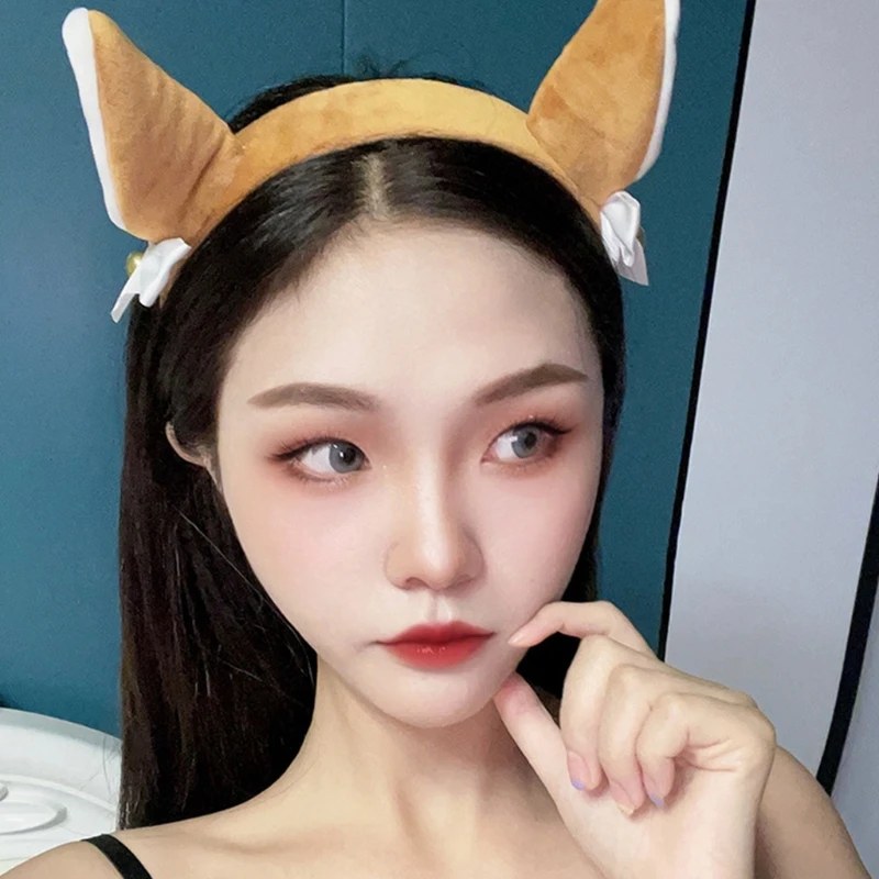 Plush Cow Ear Headband Cosplay Hair Hoop animal hairband cattle horn headwear Devil Headdress