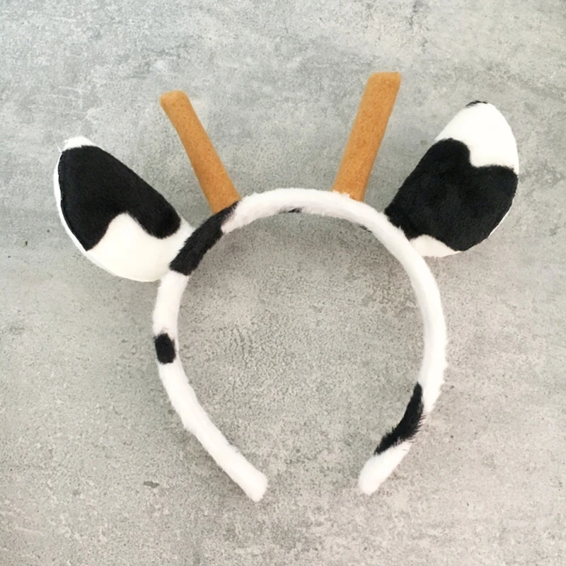 Plush Cow Ear Headband Cosplay Hair Hoop animal hairband cattle horn headwear Devil Headdress
