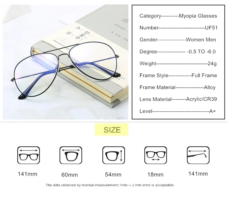 SUMONDY Myopia Glasses Prescription -0.5 to -8.0 Women Men Alloy Frame Photochrom Anti Blue Ray Nearsighted And Astigmatism UF51