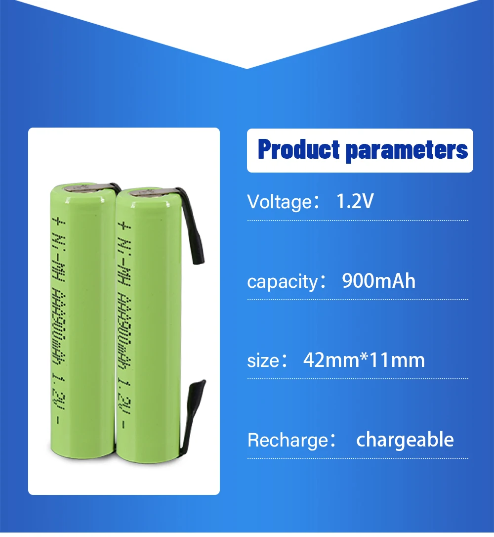 1.2V AAA Rechargeable Battery 900mah Ni-MH Nimh Cell Green Shell with Welding Tabs for Philips Electric Shaver Razor Toothbrush