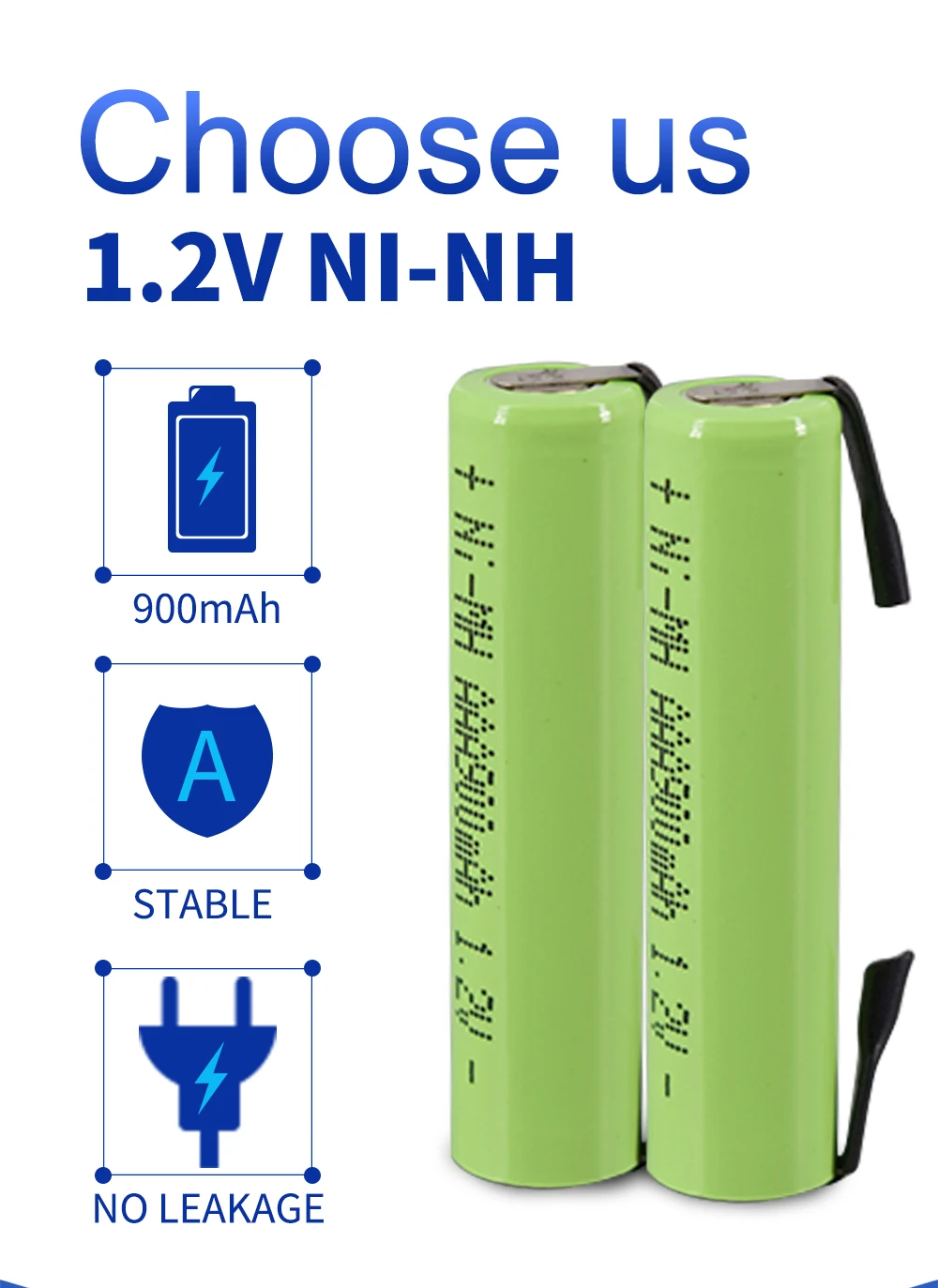 1.2V AAA Rechargeable Battery 900mah Ni-MH Nimh Cell Green Shell with Welding Tabs for Philips Electric Shaver Razor Toothbrush