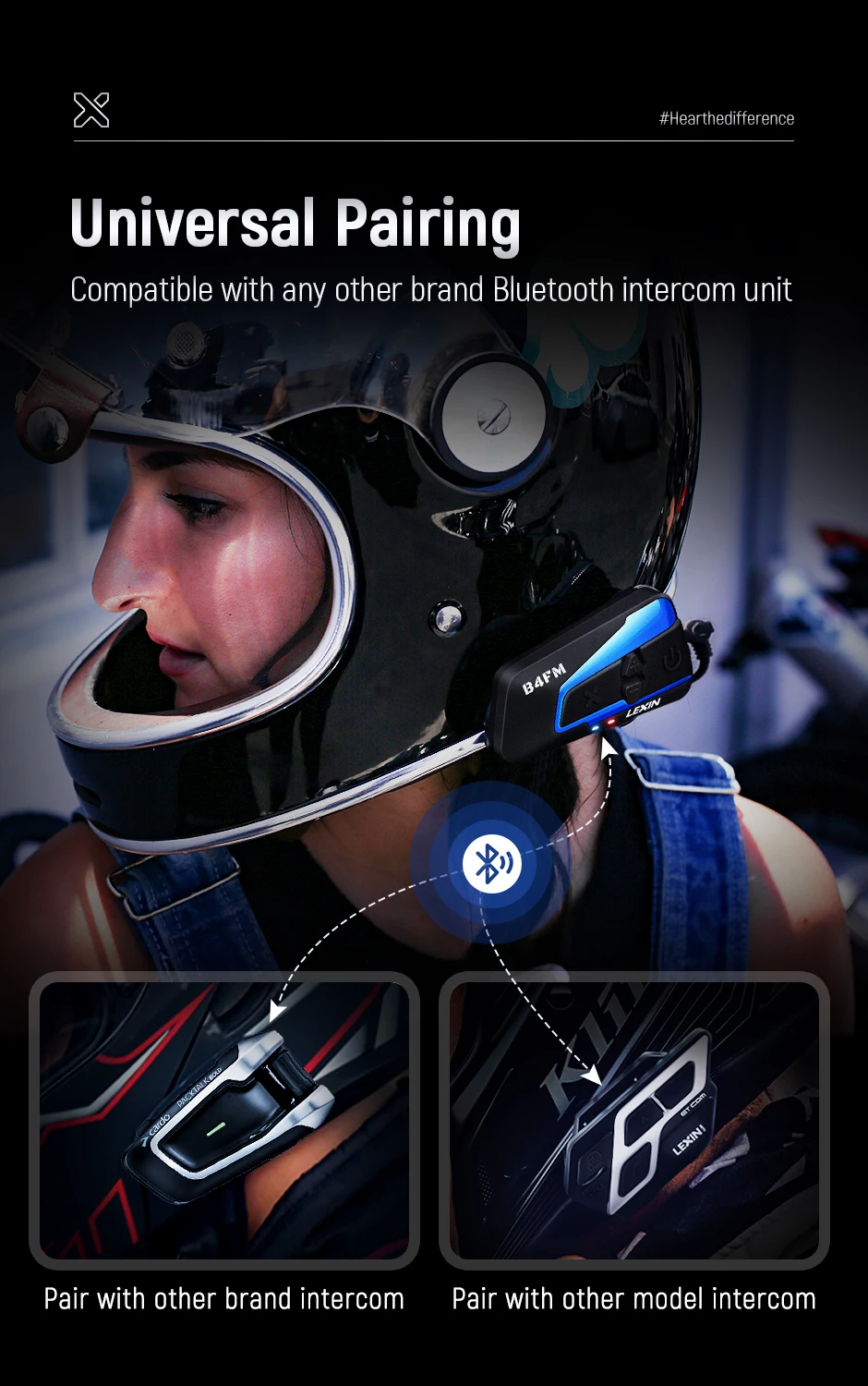 Lexin B4FM-X Bluetooth5.0 Motorcycle Helmet Intercom Headsets Type-C,10 Riders Wireless Communication Music Sharing Moto