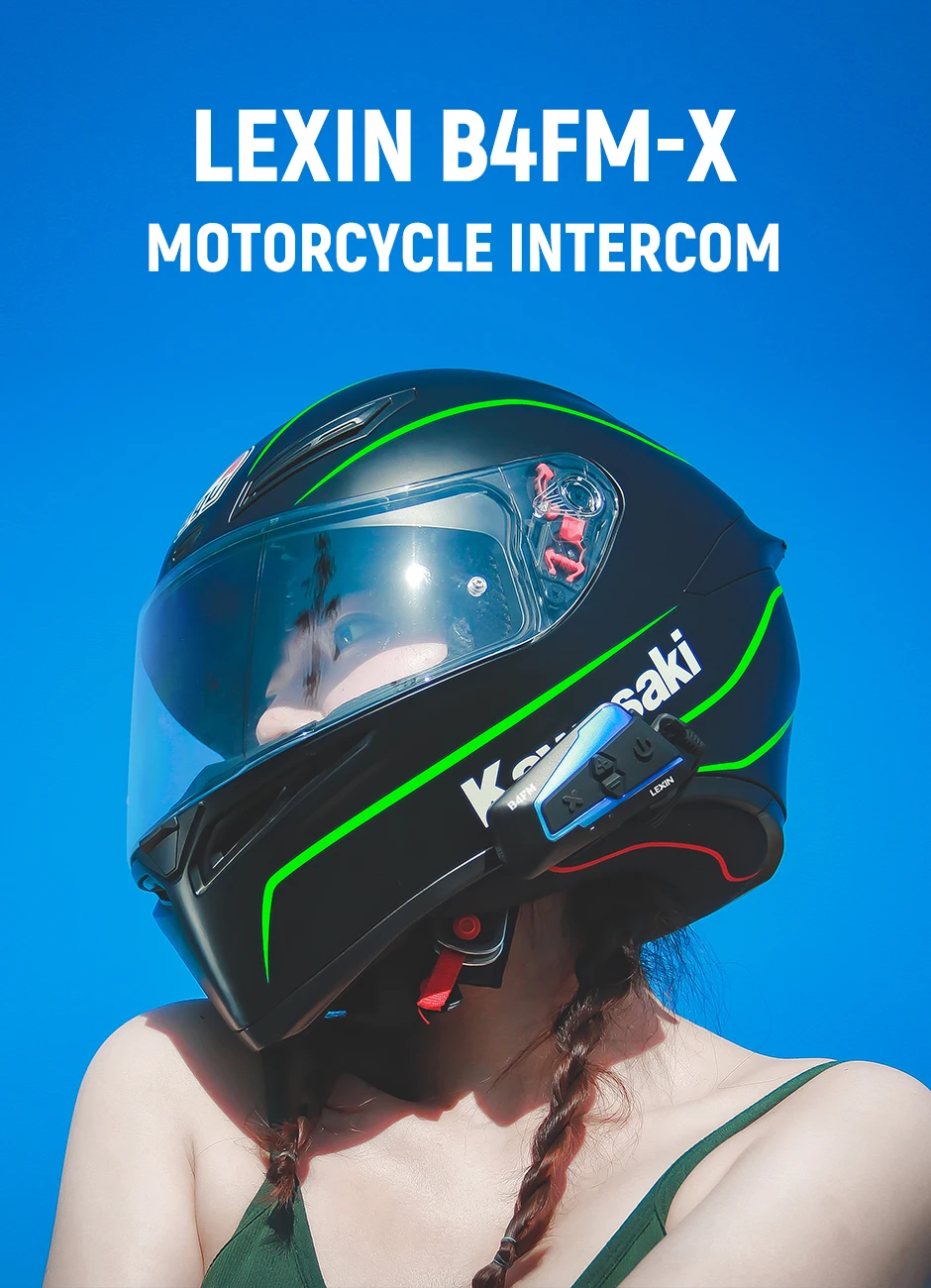 Lexin B4FM-X Bluetooth5.0 Motorcycle Helmet Intercom Headsets Type-C,10 Riders Wireless Communication Music Sharing Moto