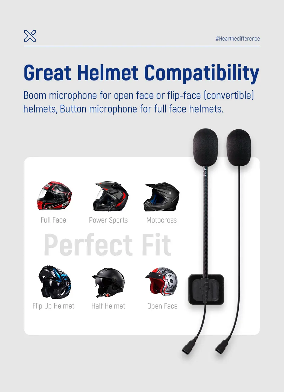 Lexin B4FM-X Bluetooth5.0 Motorcycle Helmet Intercom Headsets Type-C,10 Riders Wireless Communication Music Sharing Moto