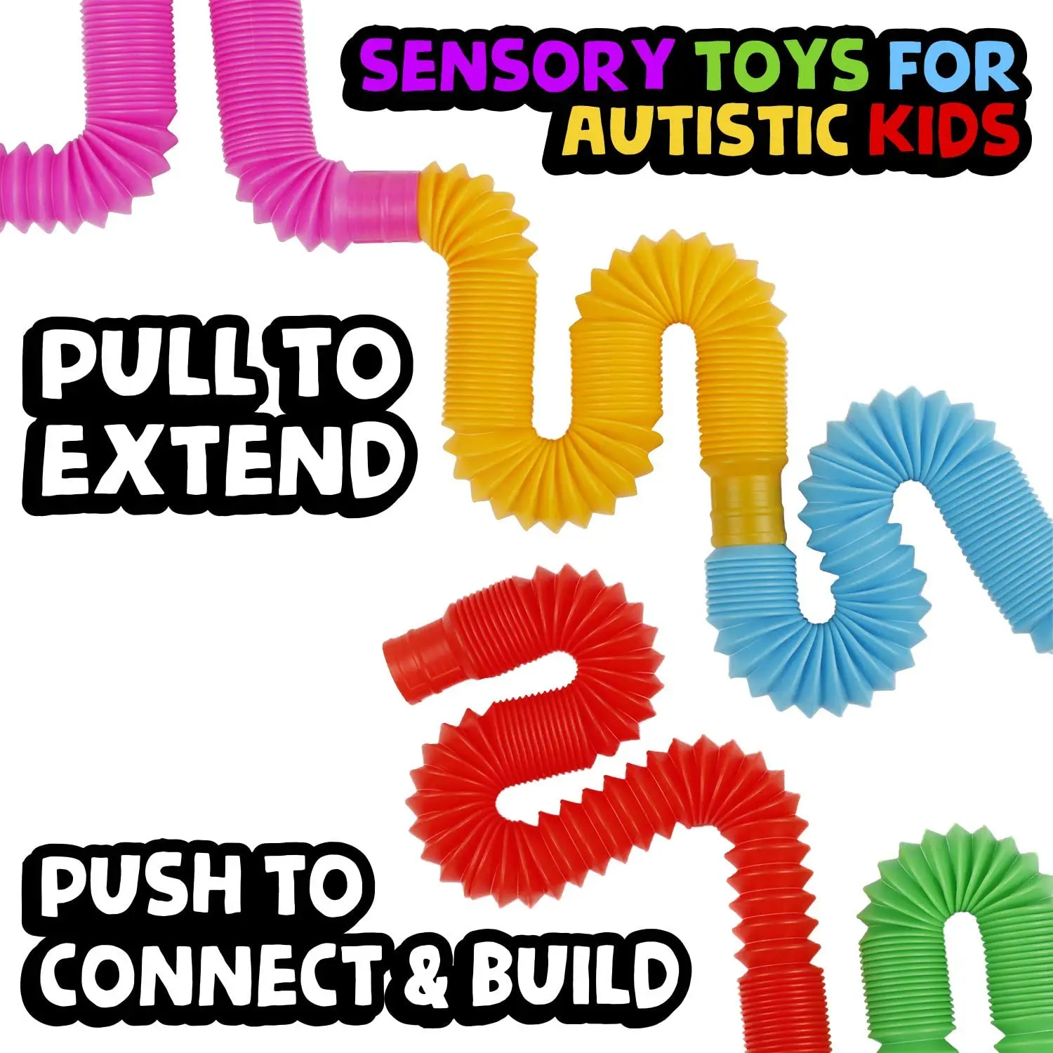 4 Pack Mini Tube Sensory Fidget Toy Colorful Heavy-Duty for Construction Building Educational Toys for Stress Autism ADHD