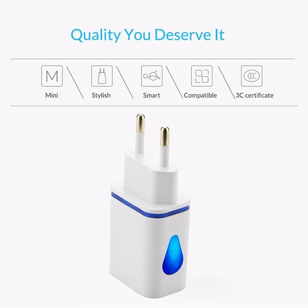 USB Wall Charger for Samsung Xiaomi Dual Port 2A Output Travel Plug Power Adapter Compatible for Phone EU/US Plug