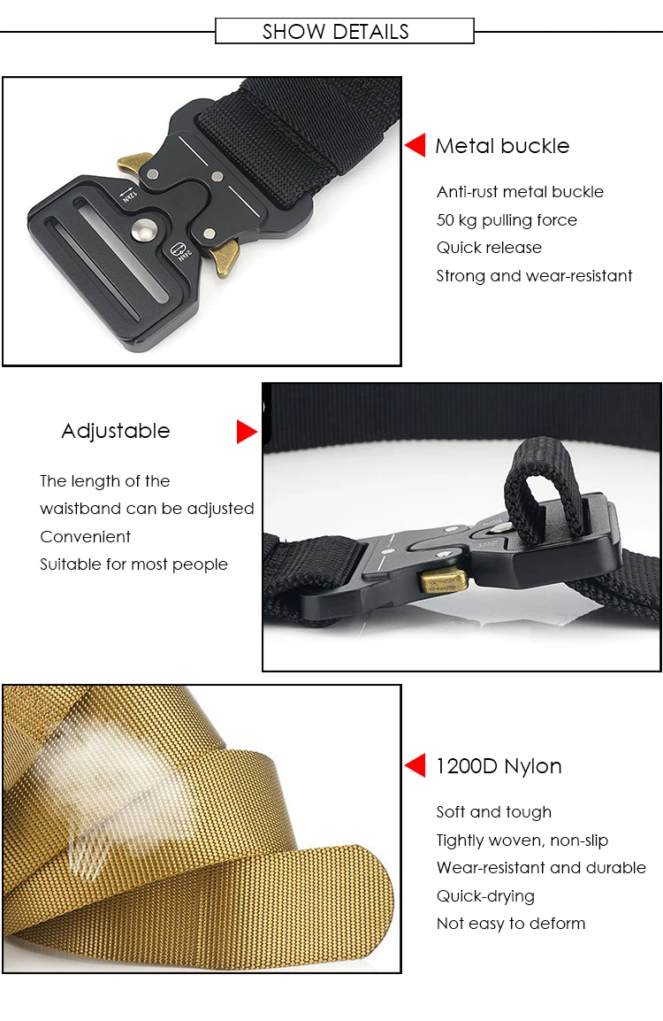 VATLTY 4.3cm Military Belt for Men 1200D Strong Soft Nylon Wide Belt Rust-Proof Metal Buckle Tactical Outdoors Belt Male Gifts