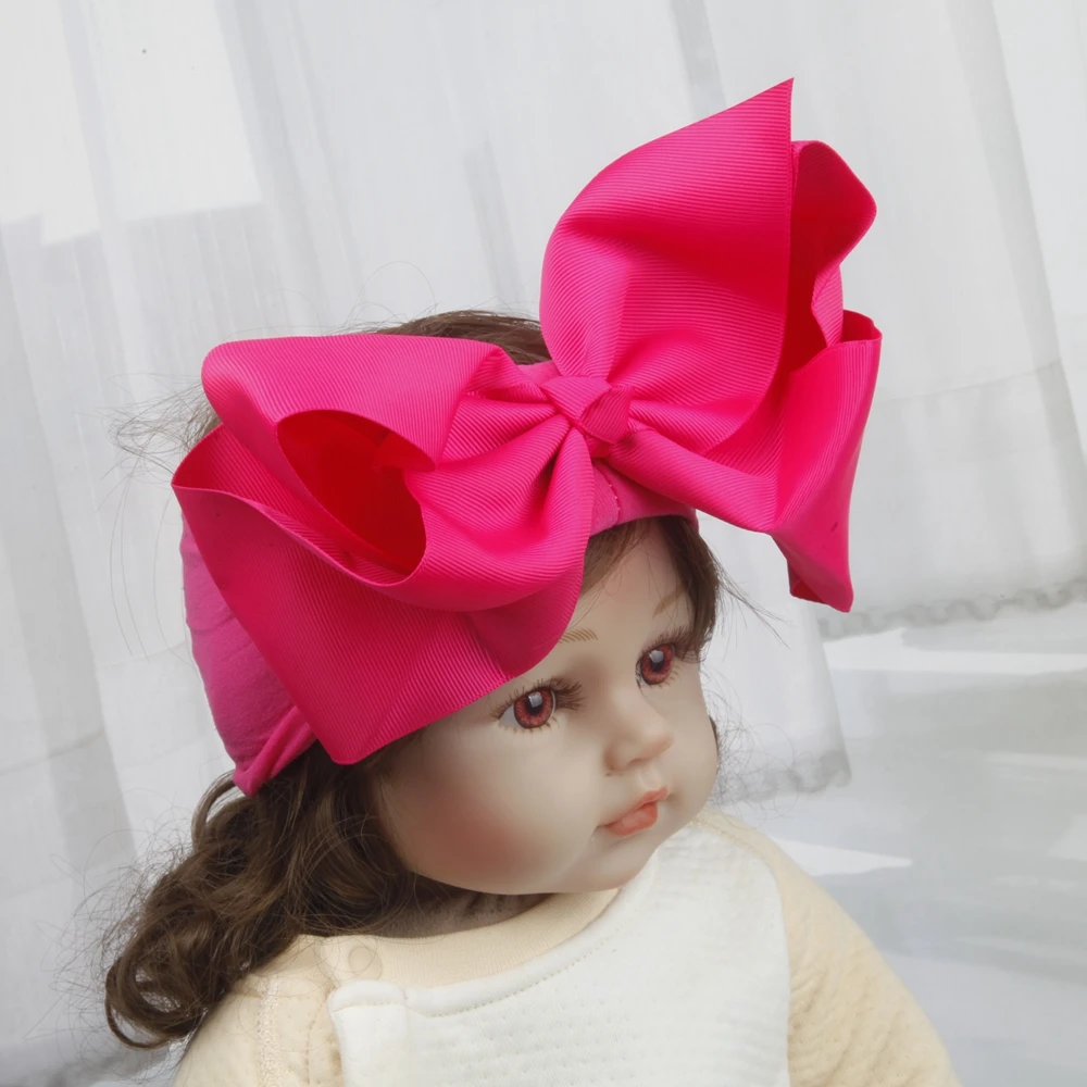8inch Bows Nylon Headbands for Baby Girls Kids Soft Bows Knot Turban Hair Bands Baby Hair Accessories Children Headwear